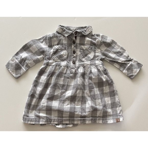 Canadiana Dress Baby Toddler Girls 12-18m Plaid White Gray Corduroy Elbow Patch - Picture 1 of 6